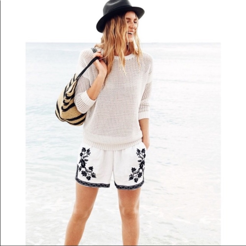 J Crew Open Knit Waffle Beach Sweater Cream Medium